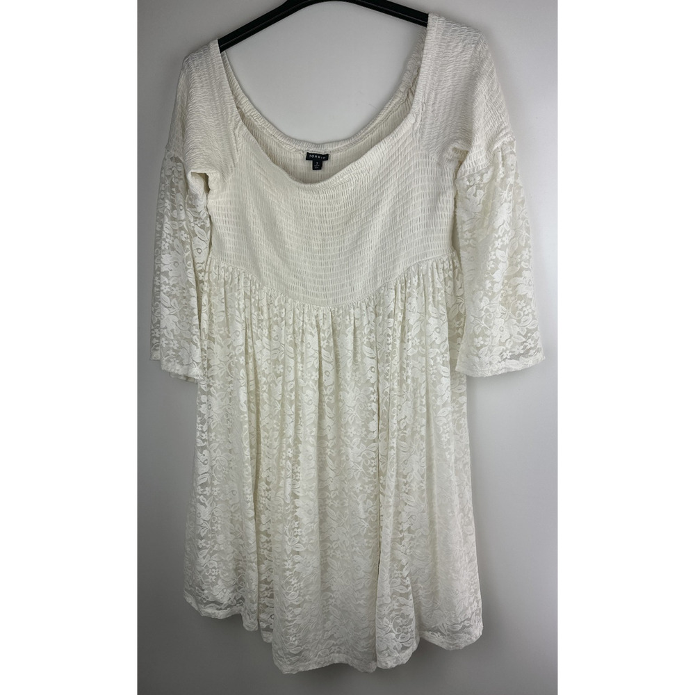 Torrid Lace Shirred Skater Dress Bell Sleeve Whimsy Cream Off White Plus Size 3X - Picture 2 of 11